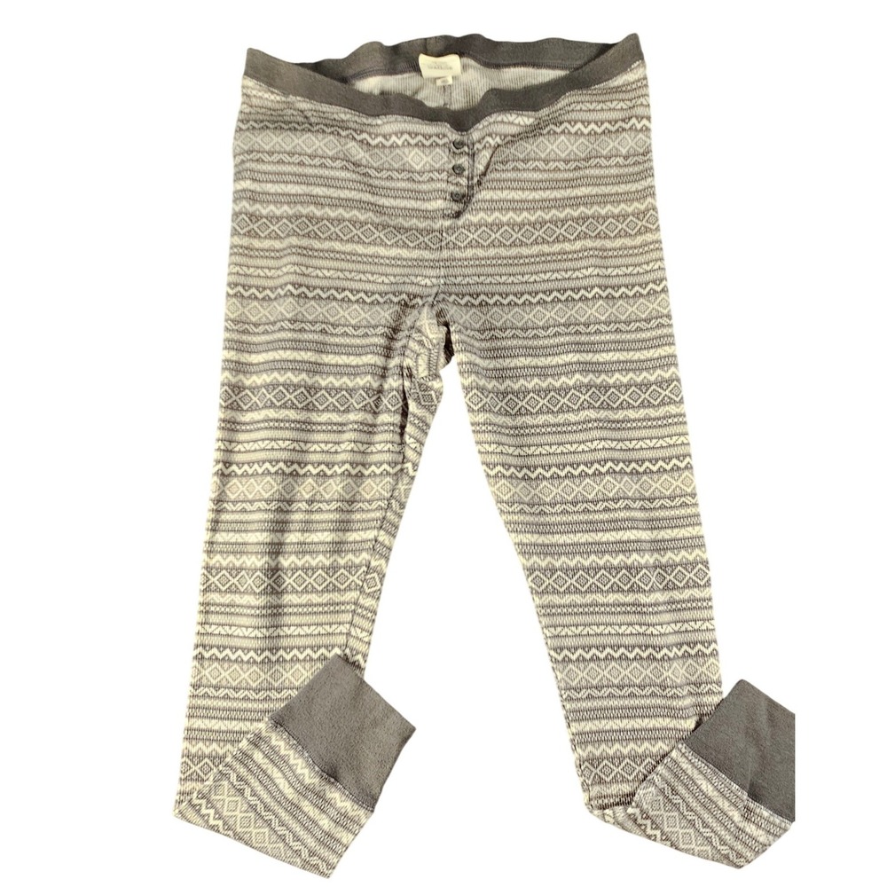 Old Navy Womens XL Gray Fair Isle Waffle Knit Thermal Leggings Henley Pajamas‎